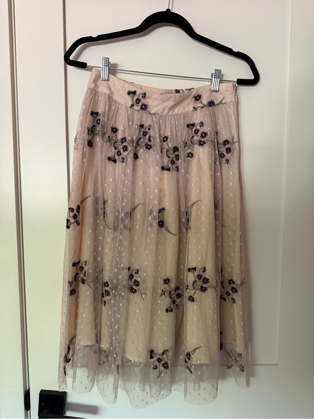 Molly Bracken Blush Pink Embroidered Tulle Midi Skirt